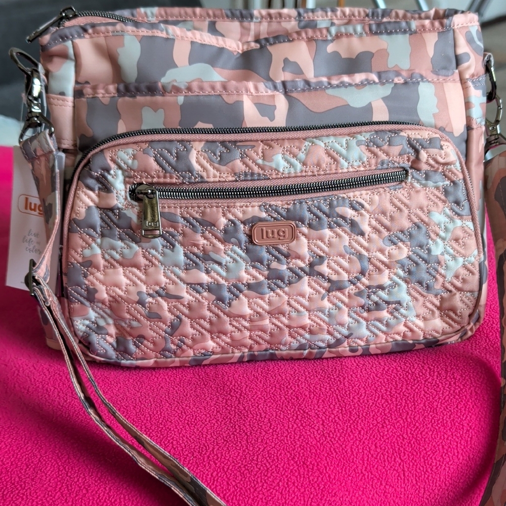 lug Pink and Gray Quilted Camouflage Crossbody Bag